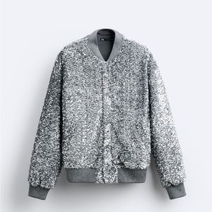 Zara Silver Sequin Bomber Jacket
